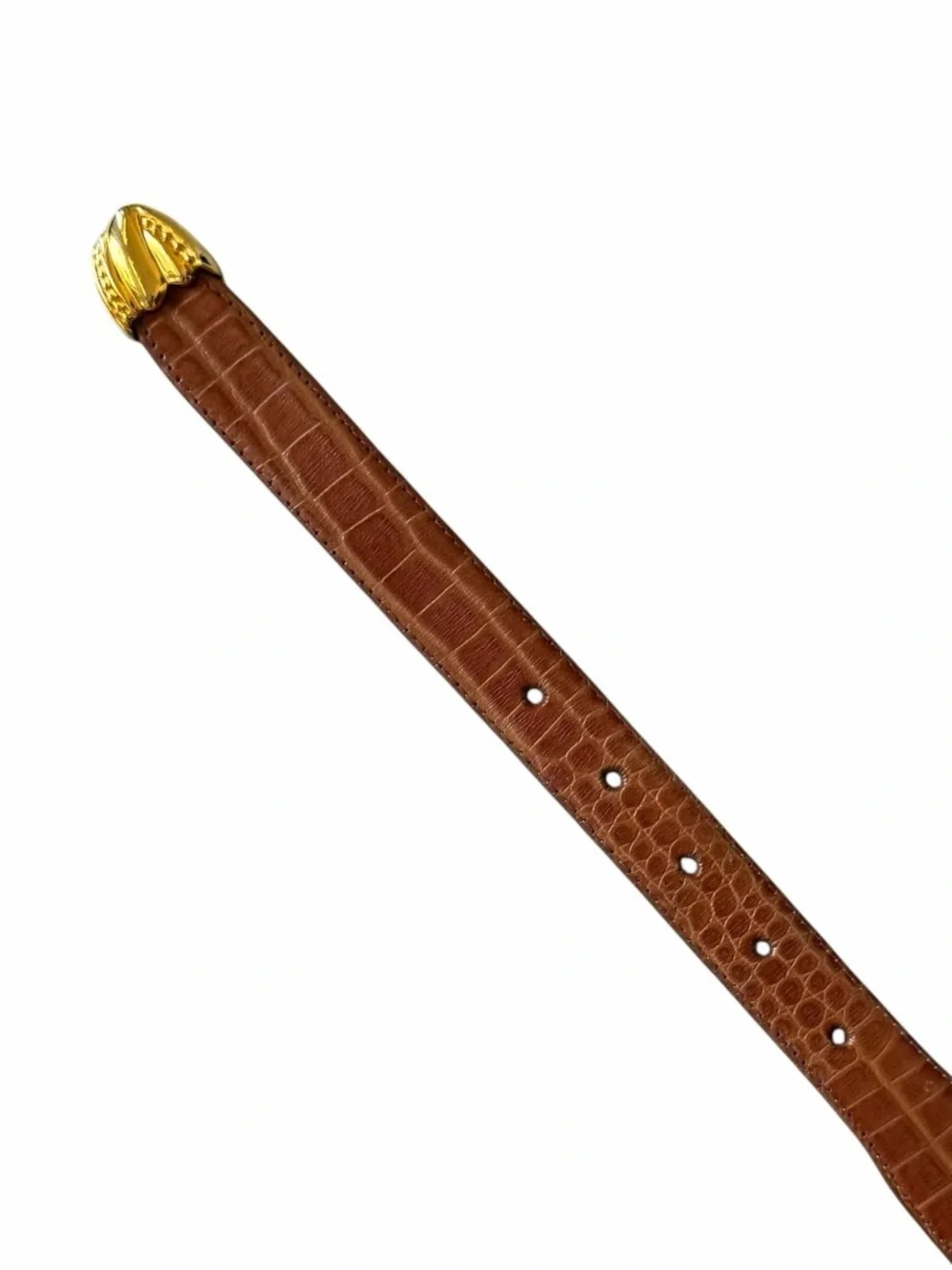 Steve Blinn Brown Alligator Grain Cashmere Cowhide Belt with Ornate Gold Buckle